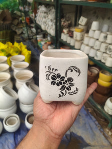 Flower Print 4" Ceramic Square Pot