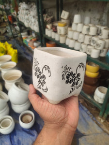 Flower Print 4" Ceramic Square Pot