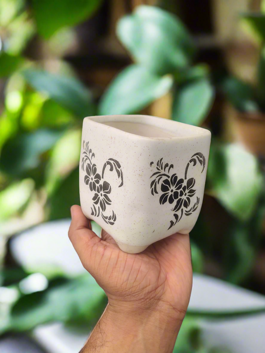 Flower Print 4" Ceramic Square Pot