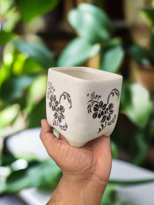 Flower Print 4" Ceramic Square Pot